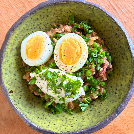 Hartige havermout met doperwten en ricotta