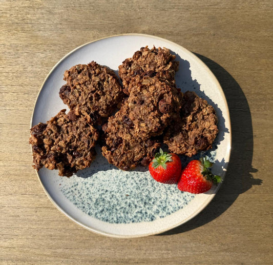 Bananen havermout koekjes met choco chips & KarmaKarma Pecan & Hazelnoten Haver 🍌